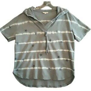 Jane & Delaney Hooded Top Women Large Gray Stars Tie Dye Short Sleeves Knit